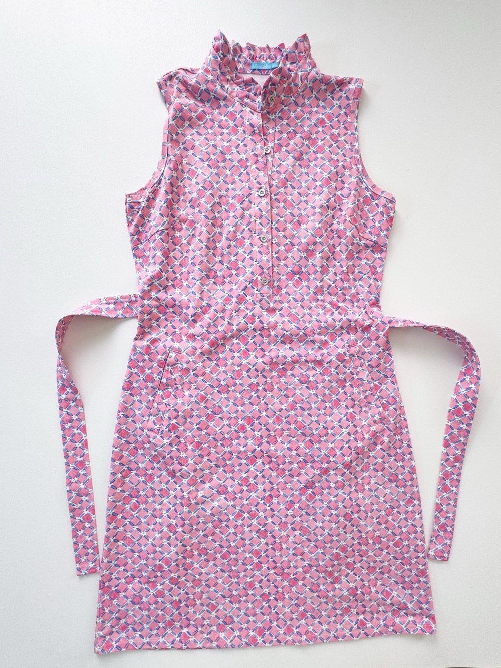 J McLaughlin Doris Ruffle Neck Dress in Pink Geo | MEDIUM - Picture 5 of 9